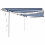 VidaXL Copertină retractabilă manual, cu LED, albastru și alb 4,5x3 m