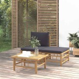 VidaXL Set mobilier de grădină, perne gri &icirc;nchis, 3 piese, bambus 362305
