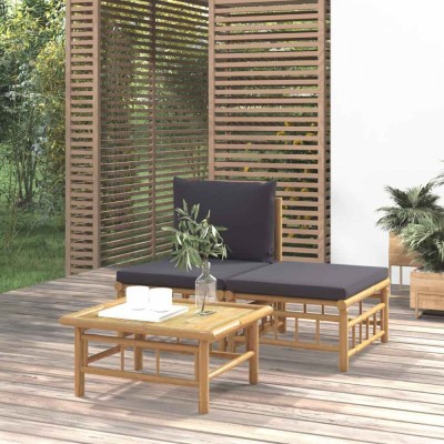 vidaXL Set mobilier de grădină, perne gri &amp;icirc;nchis, 3 piese, bambus 362305 foto