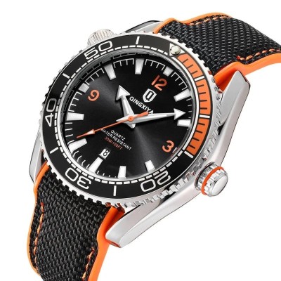 Ceas barbatesc de mana Qingxiya Quartz Fashion Casual Data Silicon Negru Portocaliu foto