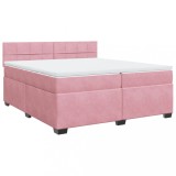 Cumpara ieftin Pat box spring cu saltea, roz, 200x200 cm, catifea