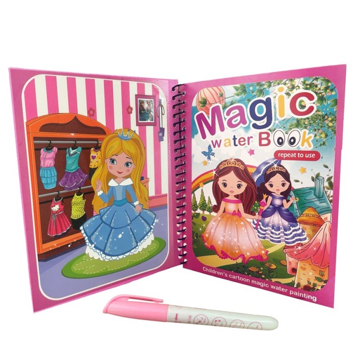 Carte de colorat cu apa tip Magic Book in limba engreza, Linomag&reg;, Micile printese, Reutilizabila, Pentru fete si baieti de peste 3 ani