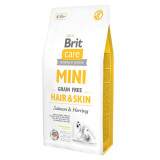 Brit Care Mini Hair &amp; Skin Adult, XS-S, Somon, hrană uscată fără cereale c&acirc;ini, piele și blană, 7kg