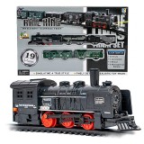 Tren Electric Rail King cu Locomotiva si Vagoane, Sine 270cm, Multicolor, Lemn, 12 Luni+
