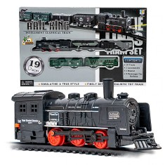 Tren Rail King electric cu locomotiva si vagoane pe sine