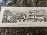 Desen, gravura, Case in Baia de Arama, desen Lancelot, cca 1960, 16x7,5 cm,, Peisaje, Grisaille, Realism