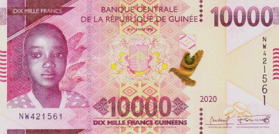 Bancnota Guineea 10.000 Franci 2020 - PNew UNC foto