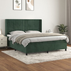 vidaXL Pat box spring cu saltea, verde &amp;icirc;nchis, 180x200 cm, catifea foto