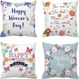 Set de 4 fete de perna decorative pentru ziua mamei, cu imprimeuri vesele cu flori, fluturi, 45 x 45 cm Fluturi Multicolor Poliester 45 cm M Mama, Oem