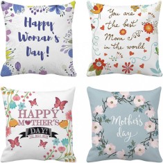 Set de 4 fete de perna decorative pentru ziua mamei, cu imprimeuri vesele cu flori, fluturi, 45 x 45 cm Fluturi Multicolor Poliester 45 cm M Mama