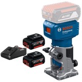 Bosch GLF 18V-8 + GBA + GAL 18V-40 - Masina de frezat 6 6.35 8 mm + Set 2 acumulatori si incarcator Li-Ion 18 V 5 Ah