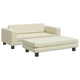 Cumpara ieftin Canapea copii cu taburet crem 100x50x30cm piele ecologica