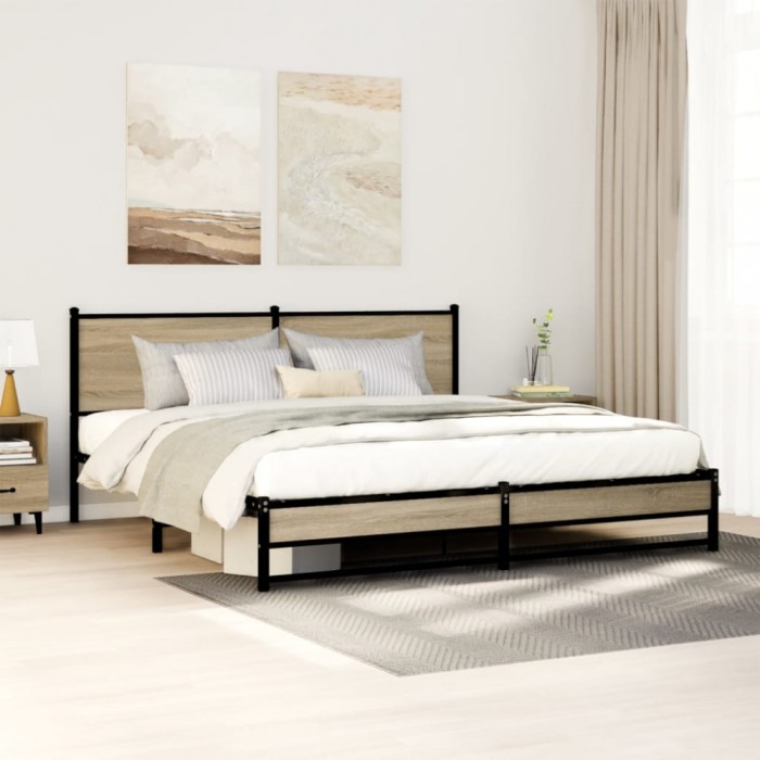 vidaXL Cadru de pat metalic fără saltea, stejar sonoma, 183x213 cm 3301392