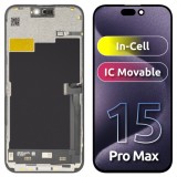 Display cu Touchscreen JK pentru Apple iPhone 15 Pro Max, cu Rama, Versiune LCD In-Cell IC Movable, Negru