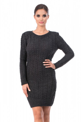 V543-61 Rochie casual groasa cu model torsade si maneci lungi foto