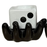 Scrumiera ceramica mana cu zar alb 11x8cm