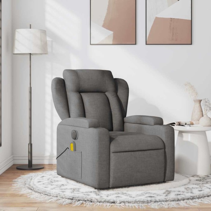 vidaXL Fotoliu de masaj rabatabil, gri &icirc;nchis, material textil 372416