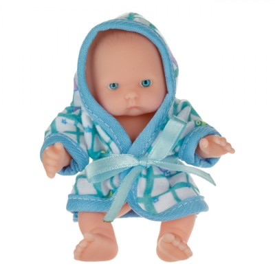 Păpușă Bebeluș, Model Halat, Culoare Bleu și Alb, Dimensiuni 12cm foto