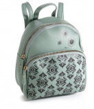 Rucsac mini, piele ecologica, verde menta, cu buzunar, 19x10x21 cm