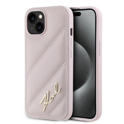 Husa pentru iPhone 15 Plus / iPhone 14 Plus - Karl Lagerfeld Diagonal Quilted Script (KLHCP15MPQDSMGP) - Pink foto