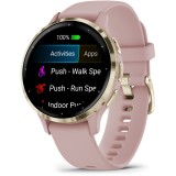 Ceas smartwatch Garmin Venu 3S, GPS, Wi-Fi, curea silicon, Pink Dawn/Soft Gold