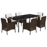 Set mobilier de gradina cu perne, 7 piese, maro, poliratan