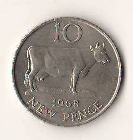SV * Ballivie Insvle Degernere / Insula GUERNSEY * UK 10 NEW PENCE 1968 * AUNC + foto