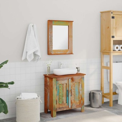 Set dulap de baie din lemn masiv reciclat, cu oglindă 241134 foto