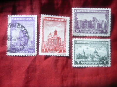 Serie mica Serbia 1942 Ocupatia germana - Manastiri - 4 val. stampilate foto