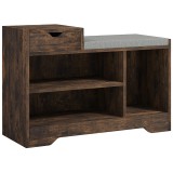HOMCOM Mobilier și bancă pentru &icirc;ncălțăminte, 1 sertar și 3 compartimente, Capacitate 5 perechi, MDF, 76,5 x 30 x 52 cm, Maro | Aosom Romania