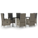 Set mobilier de gradina cu perne, 7 piese, negru/gri, poliratan