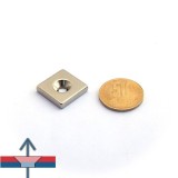 Magnet neodim bloc 20 x 20 x 4 mm cu gaură &icirc;ngropată D4,5 / D9,6
