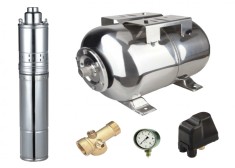 Kit complet sistem hidrofor, pompa submersibila cu surub APC 4QGD 0.37/50, rezervor de 50 litri din inox, presostat, racord 5 cai, manometru, 03031003