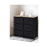 Comoda neagra cu 6 sertare textile si suprafata din lemn, 75 x 30 x 69 cm
