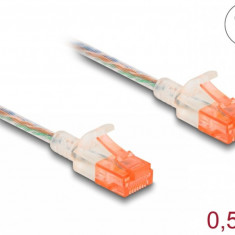 Cablu de retea RJ45 Cat.6A UTP Slim 0.5m transparent, Delock 80352