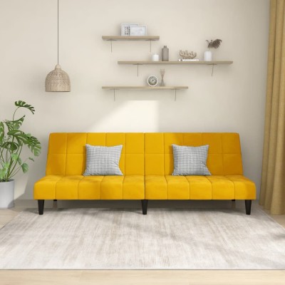 vidaXL Canapea extensibilă cu 2 locuri, galben, catifea 375845 foto