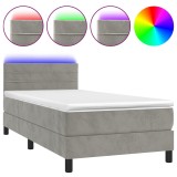 Cumpara ieftin Pat continental cu saltea &amp; LED, gri deschis, 80x200 cm catifea