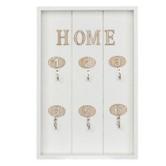 Decoratiune cu suport pentru chei, 6 carlige, Home, 20x30cm, Alb foto