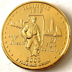 AMERICA QUARTER 1/4 DOLLAR 2003 LITERA P.Tanarul Abraham Lincoln-Illinois)PLACAT foto