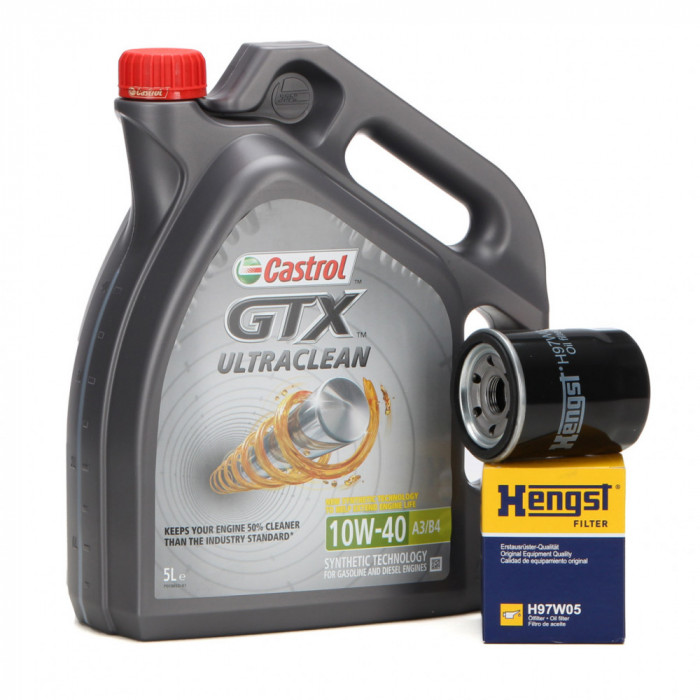 Set Ulei Motor Castrol GTX Ultraclean 10W-40 5L 15A4D4 + Filtru Ulei Hengst H97W05