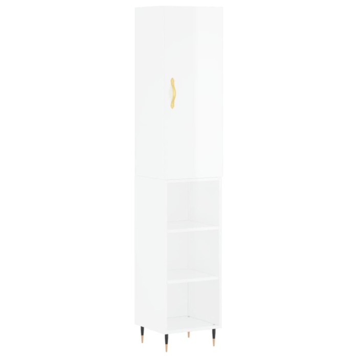 Dulap inalt, alb extralucios, 34,5x34x180 cm, lemn prelucrat