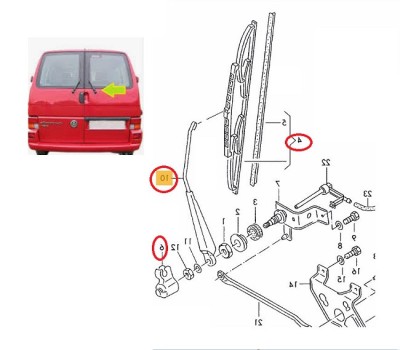 Brat stergator luneta VW Transporter (T4)/Caravelle/Multivan, 07.1990-03.2003, Versiune usa spate Dubla, Spate, partea Dreapta, cu lamela stergator 4 foto