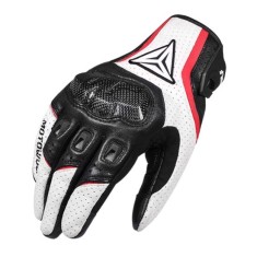 Manusi moto/atv/bicicleta piele MotoWolf, protectie carbon, touchscreen, Airmatic, Alb