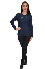 Bluza din lana tricotata cu aplicatii de margene,nuanta bleumarin foto