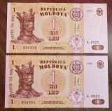 B11 5 - Bancnota foarte veche - Moldova - 1 leu - 1999 - serii consecutive