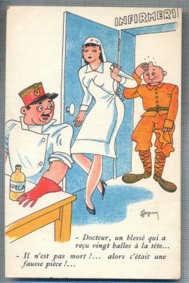 AX 55 CP VECHE INTERBELICA - UMORISTICA MILITARA -INFIRMERIE -GLUMA LA DOCTOR foto