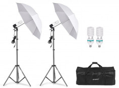 Kit lumini, 2 umbrele studio foto-videochat + Trepiezi + Geanta + Becuri 85 W Andoer foto