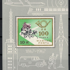 UNGARIA 1967 - Posta maghiara, aniversare 100 ani / colita MNH