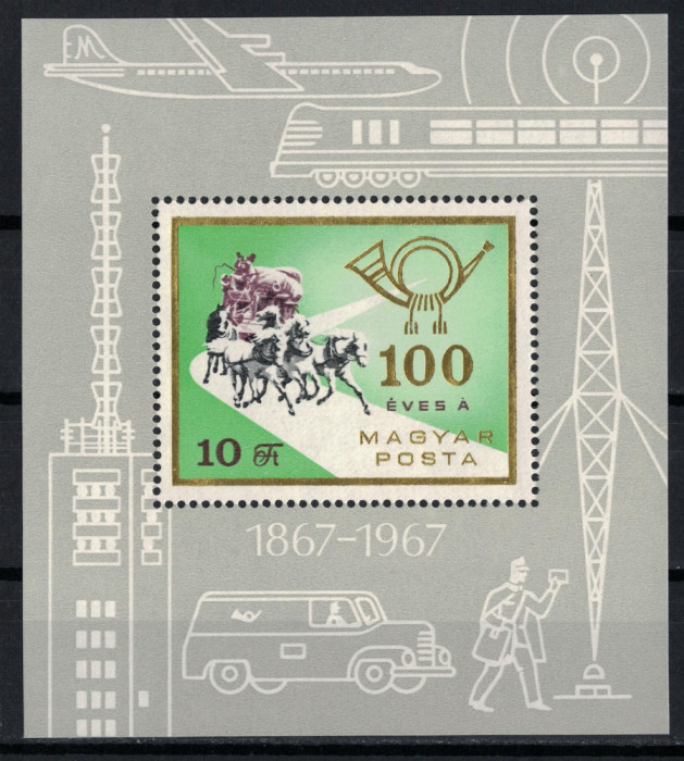 UNGARIA 1967 - Posta maghiara, aniversare 100 ani / colita MNH