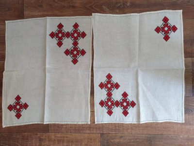 Lot 2 servete cusatura manuala traditionala pe etamina Maramures vechi, 40x49cm foto